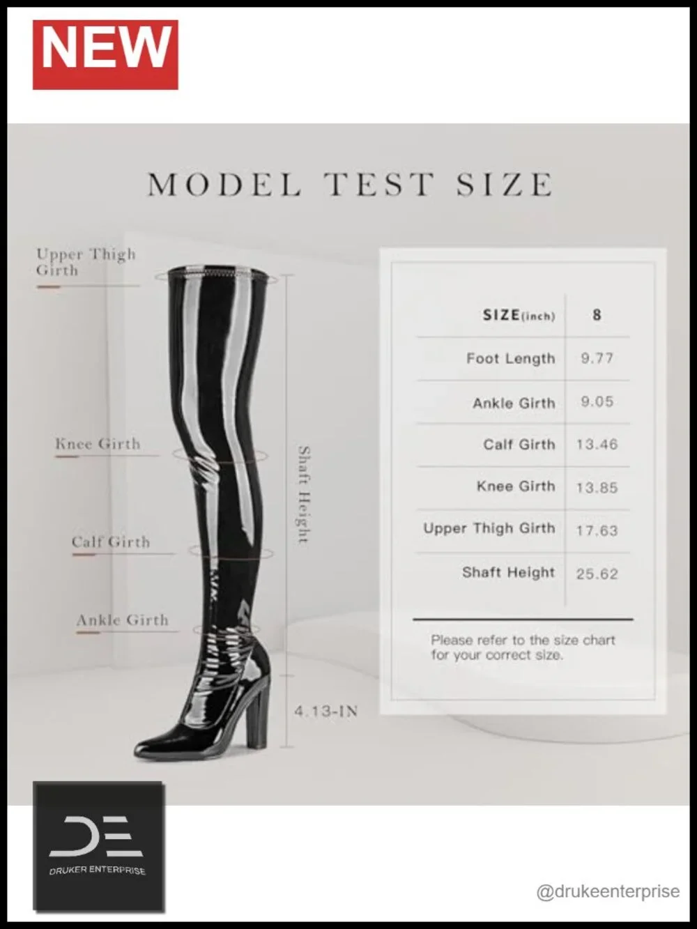 Over Knee Boots Women Heeled Thigh High Patent Leather Chunky Heel Pointed Toe